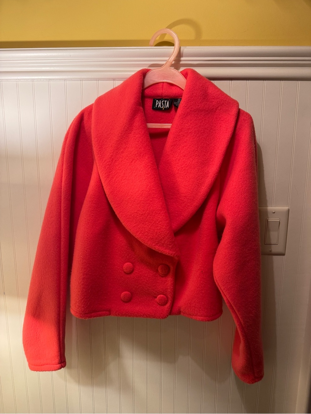 Vintage Coral Red Double-Breasted Shawl Collar Jacket